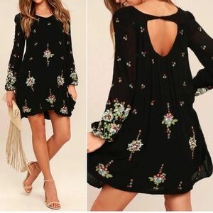 Free people vintage Black Dress with Colorful Embroidery